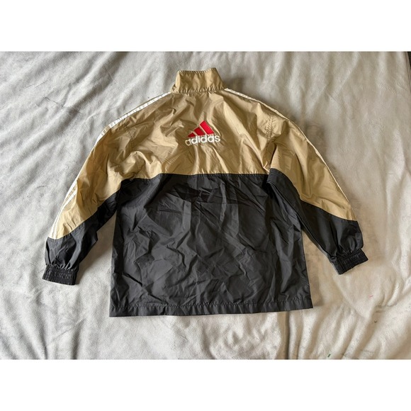 Adidas Vintage Quarter Zip Windbreaker Tan Black Pullover Jacket Mens Small - Picture 2 of 3